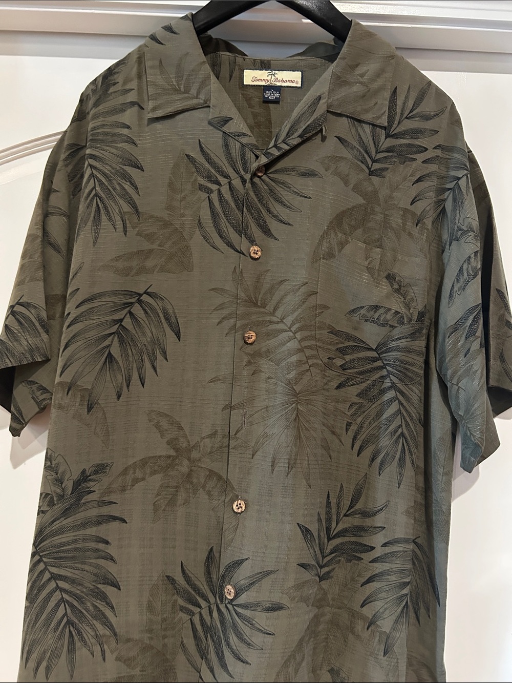 Tommy Bahama Olive and Black Palm-Print Camp Shirt
